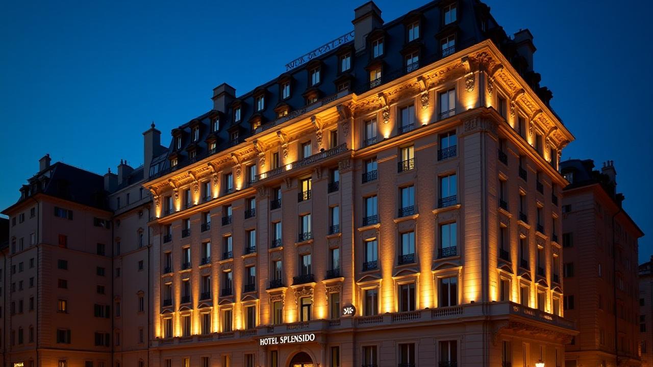 Illuminazione della facciata di un hotel centrale