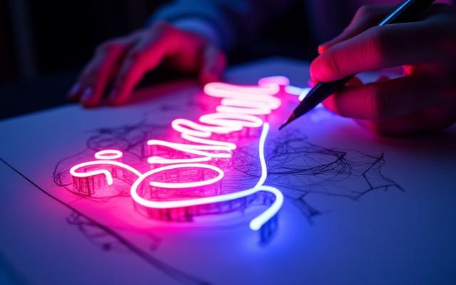 Schizzo di design di insegna al neon personalizzata con colori vibranti